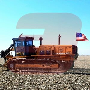 Trencher with Red E American Flag Pole in Field